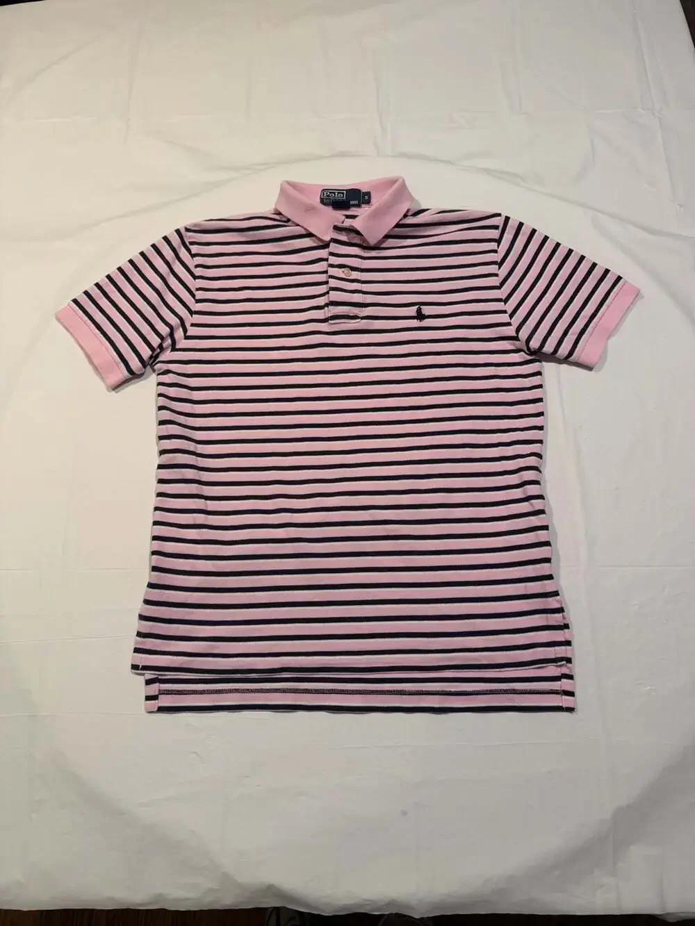 Polo Ralph Lauren Pink and Navy Striped Cotton Polo Shirt